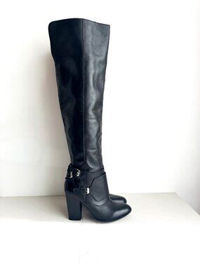 Aldo Vintage Over the Knee Harness Detail Black Leather Boots 7.5